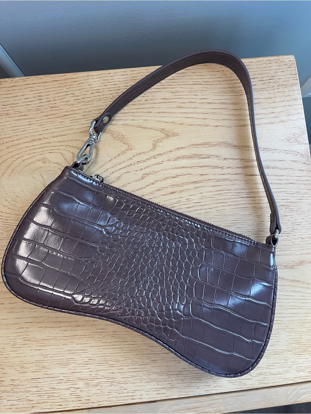 JW PEI Mini Croc-Embossed Shoulder Bag in Dark Brown